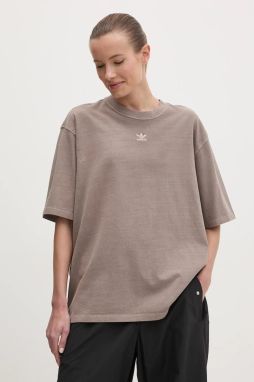 Bavlnené tričko adidas Originals Essential dámske, hnedá farba, JD5347