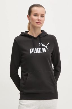 Mikina Puma dámska, čierna farba, s kapucňou, s potlačou, 682390
