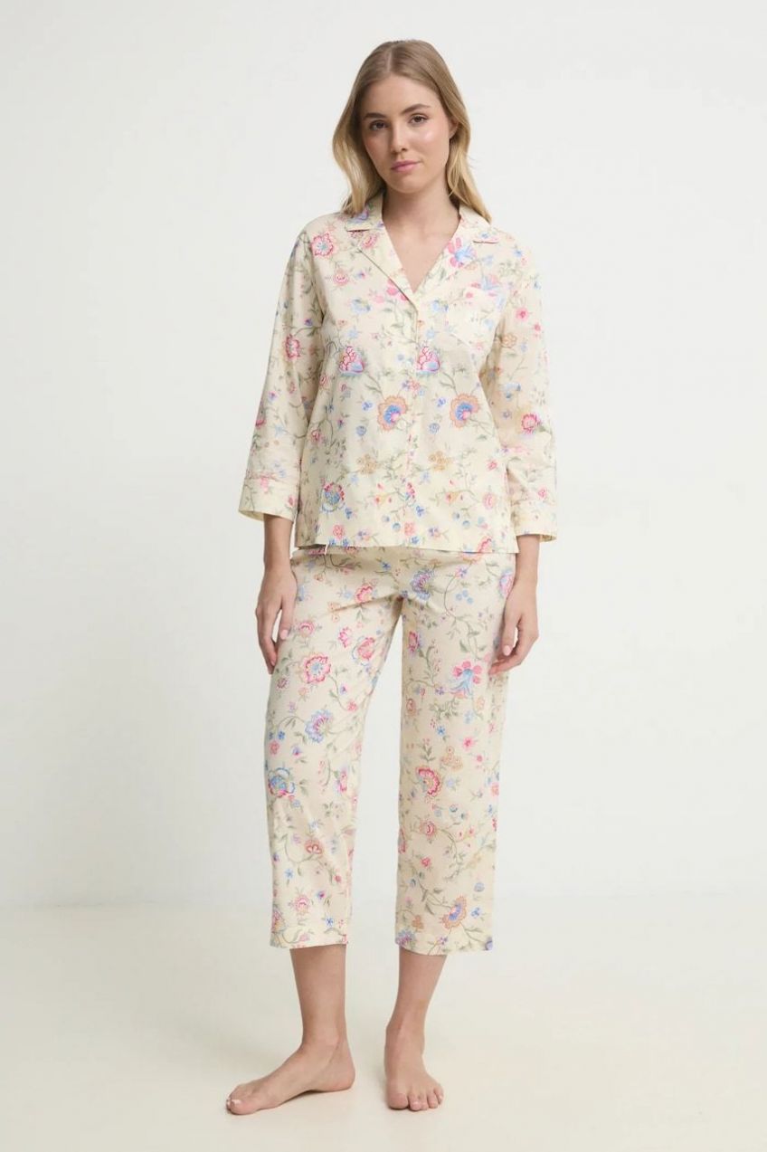 Pyžamo Lauren Ralph Lauren dámska, béžová farba, ILN92411