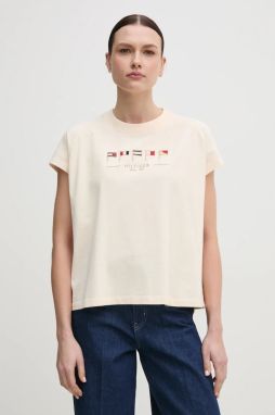 Bavlnené tričko Tommy Hilfiger dámske, béžová farba, WW0WW44574
