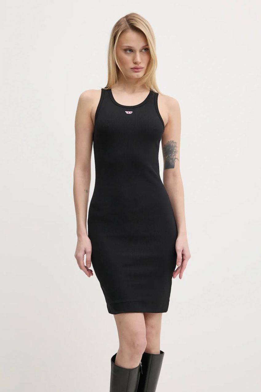 Šaty Diesel D-TANK-LONG-D DRESS čierna farba, midi, priliehavá, A15041.0EJAI