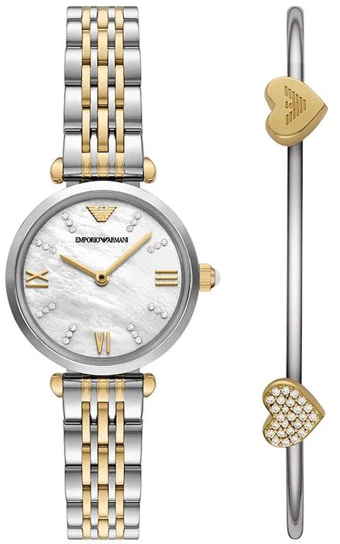 Hodinky a náramok Emporio Armani GIANNI T-BAR dámske, strieborná farba, AR80078SET