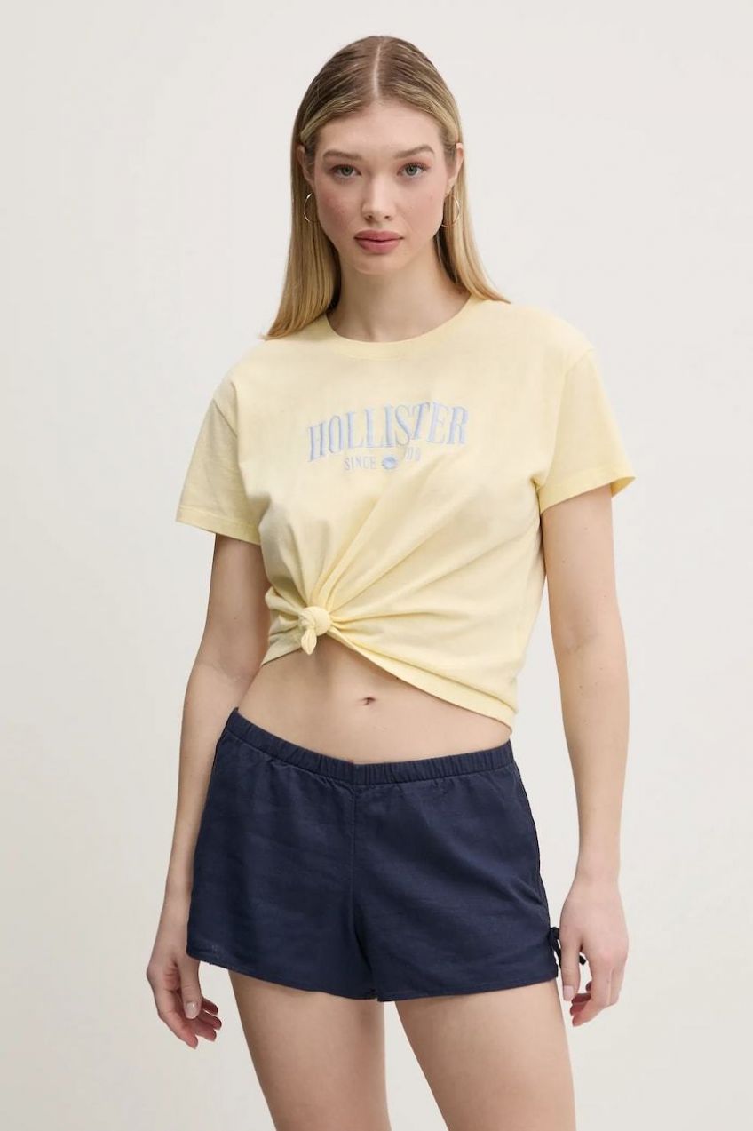 Bavlnené tričko Hollister Co. dámske, žltá farba, KI357-5000