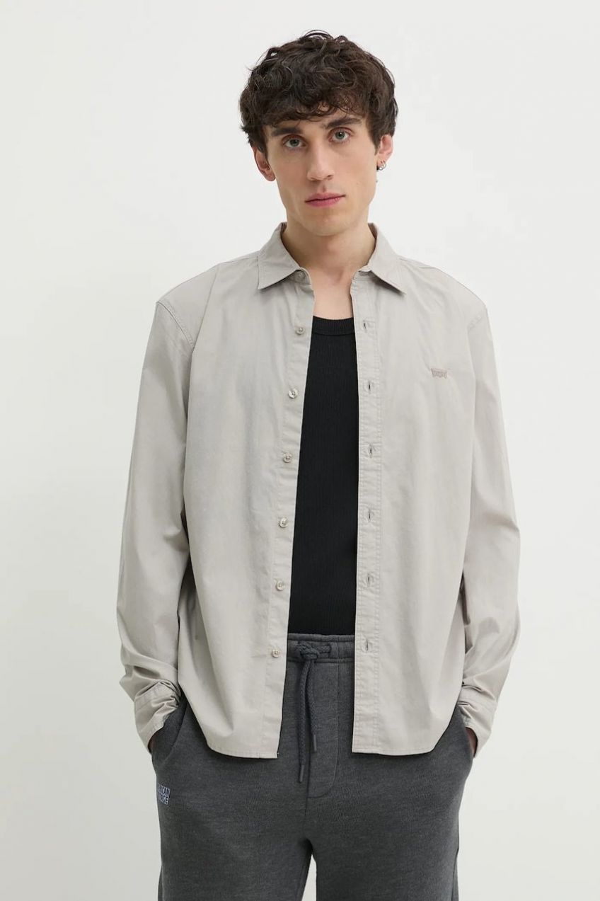 Košeľa Levi's LS BATTERY HM SHIRT SLIM pánska, šedá farba, slim, s klasickým golierom, 86625