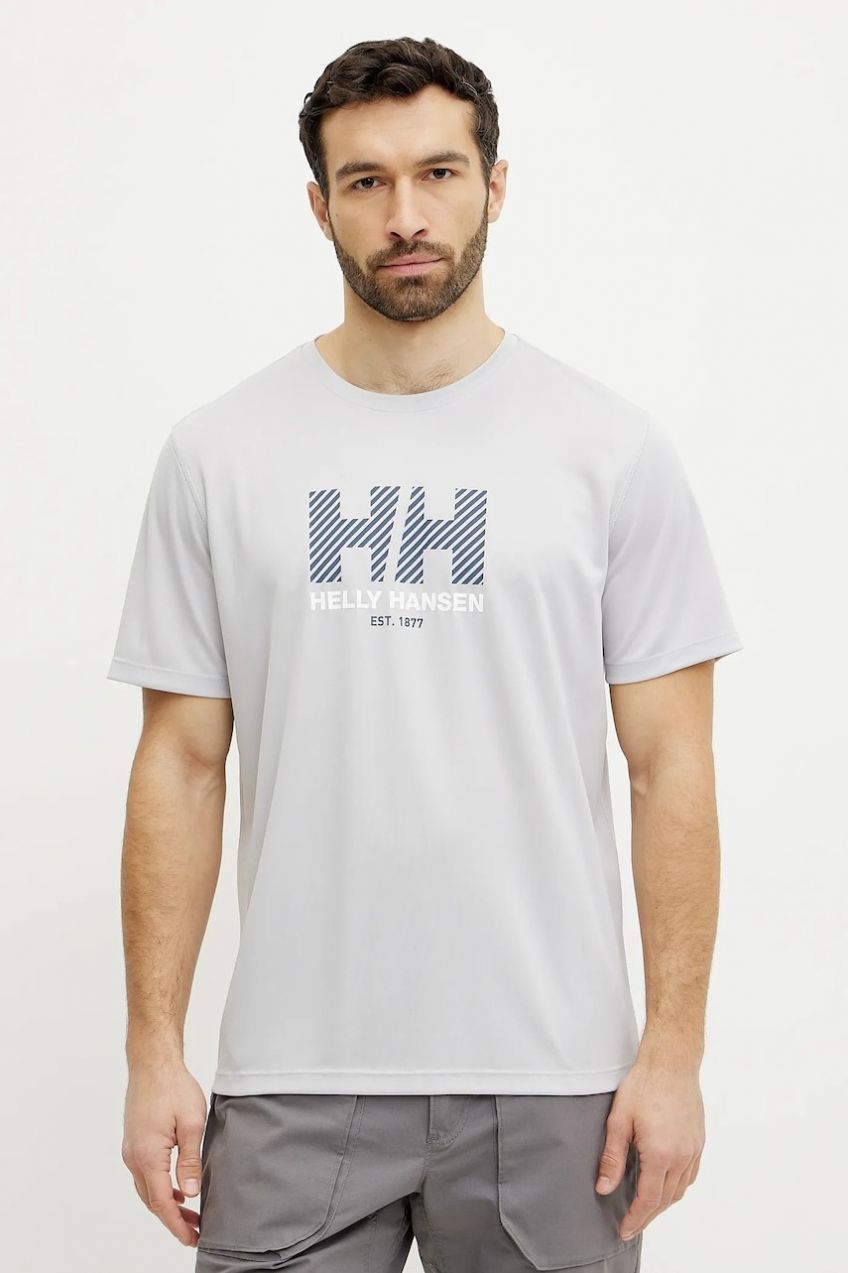 Športové tričko Helly Hansen Tech Graphic šedá farba, s potlačou, 49574