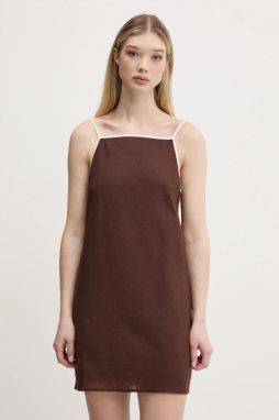 Ľanové šaty Abercrombie & Fitch hnedá farba, mini, rovný strih, KI159-5662