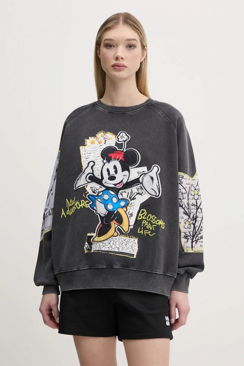 Bavlnená mikina Desigual MINNIE dámska, šedá farba, s nášivkou, 25SWSK25
