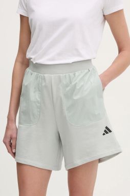 Šortky adidas City Escape dámske, šedá farba, jednofarebné, vysoký pás, JC5108