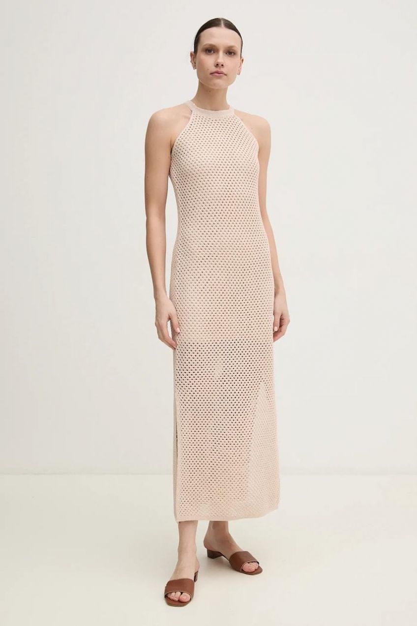 Šaty Dkny béžová farba, maxi, priliehavá, DJ5R0627