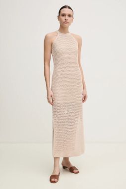 Šaty Dkny béžová farba, maxi, priliehavá, DJ5R0627