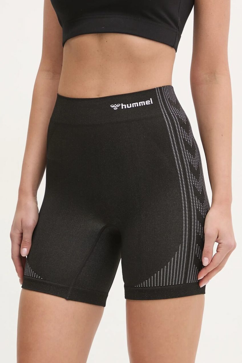 Tréningové šortky Hummel Shaping čierna farba, s potlačou, vysoký pás, 228080