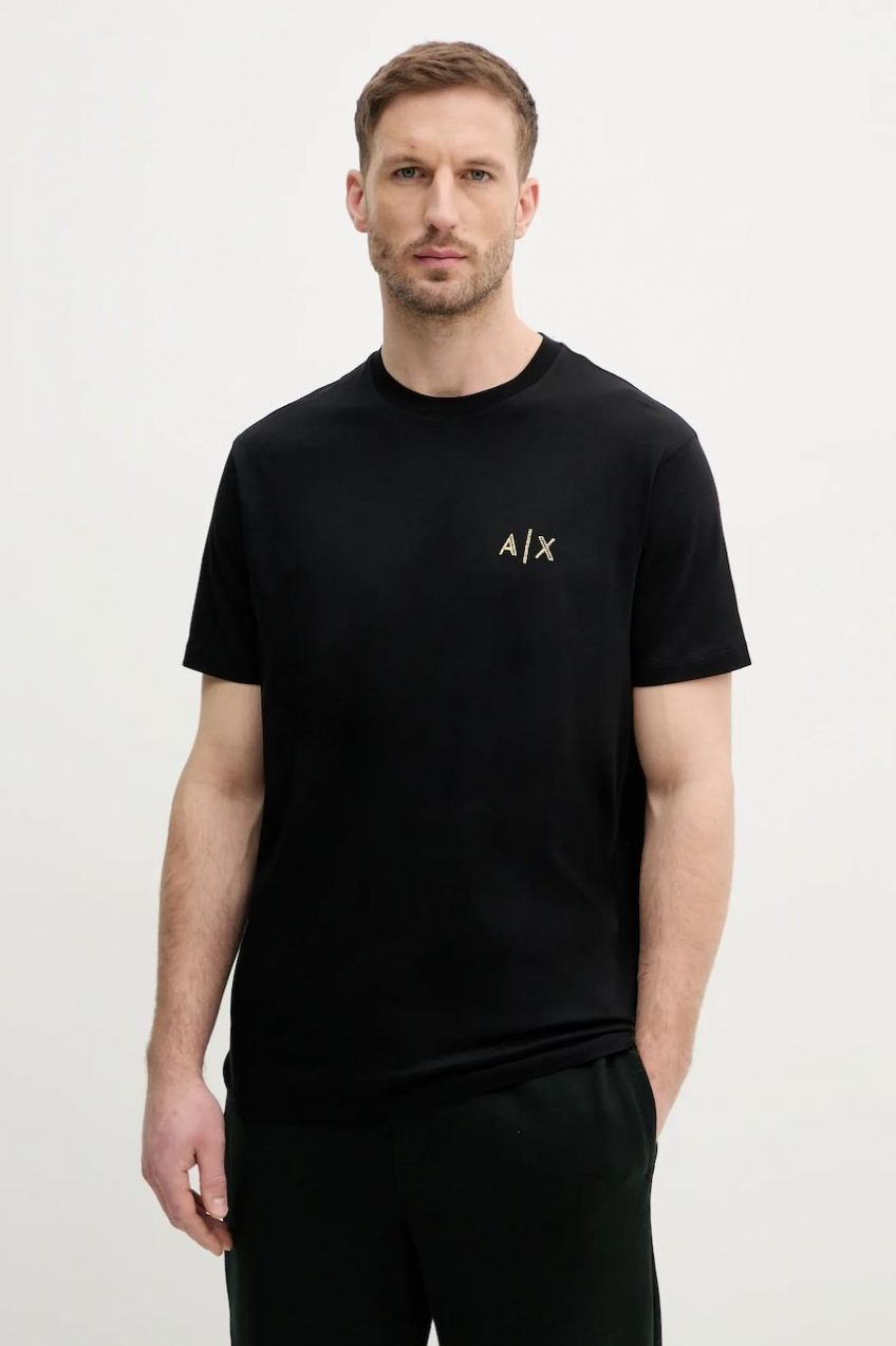Bavlnené tričko Armani Exchange pánske, čierna farba, s potlačou, XM000327 AF10364