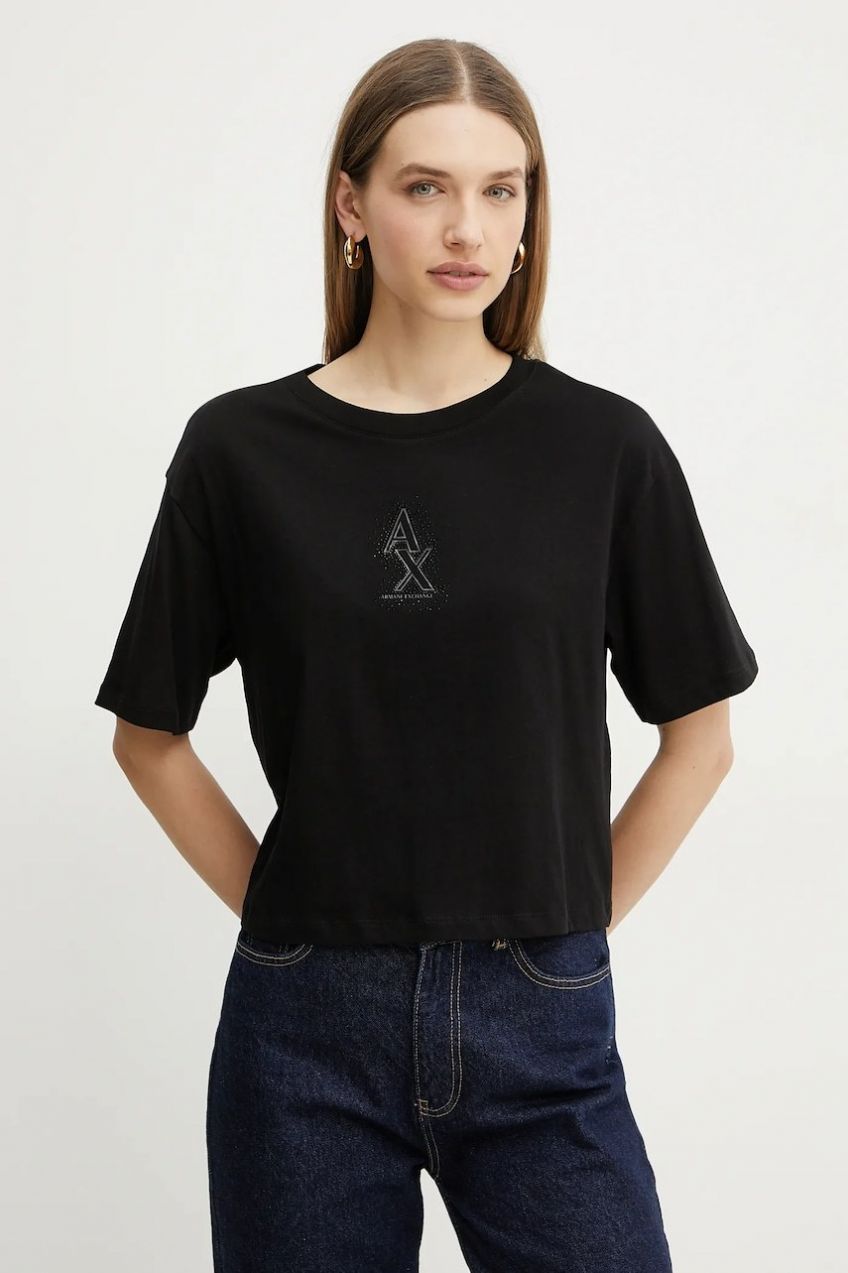 Bavlnené tričko Armani Exchange dámske, čierna farba, XW000102 AF10359