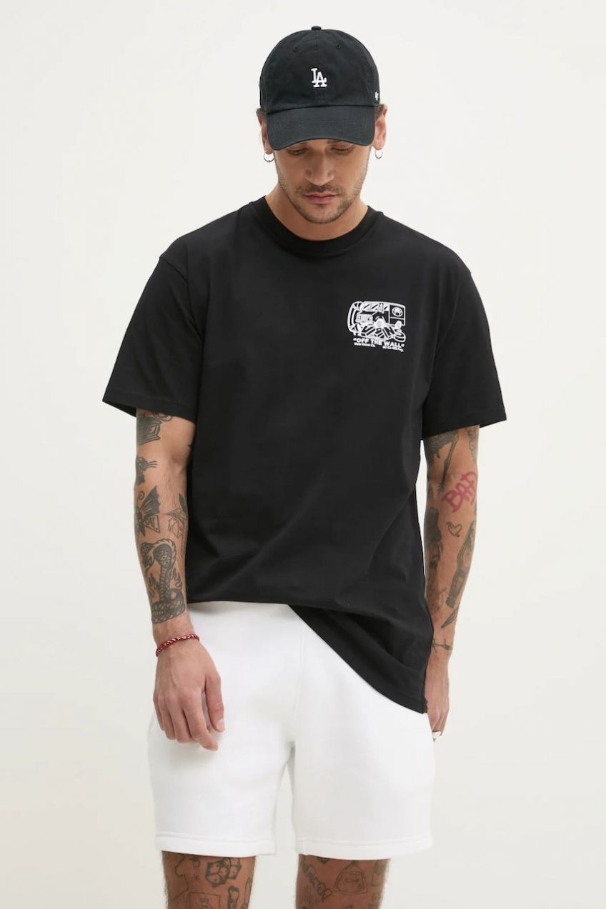 Bavlnené tričko Vans pánske, čierna farba, s potlačou, VN000NHPBLK1