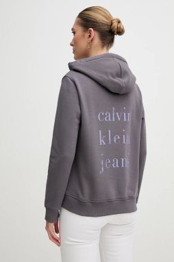 Mikina Calvin Klein Jeans dámska, šedá farba, s kapucňou, s potlačou, J20J225365