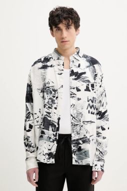 Košeľa Desigual MOTO pánska, biela farba, voľný strih, s klasickým golierom, 25SMCW19