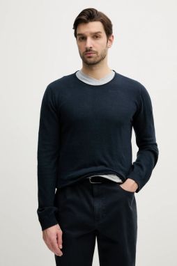 Sveter s prímesou ľanu Pepe Jeans LAYNE pánsky, tmavomodrá farba, tenký, PM702519