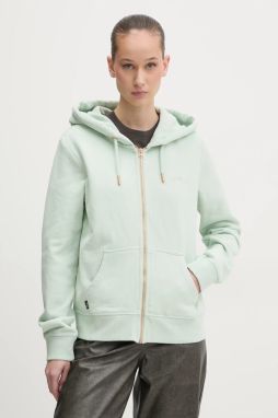 Bavlnená mikina Superdry dámska, zelená farba, s kapucňou, jednofarebná, W2012358A-1WM