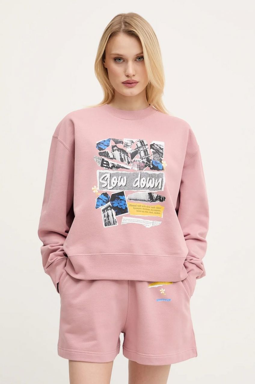 Bavlnená mikina Moschino Jeans dámska, ružová farba, s potlačou, 1706 3228