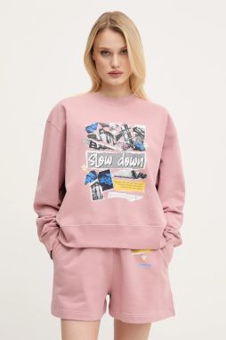 Bavlnená mikina Moschino Jeans dámska, ružová farba, s potlačou, 1706 3228