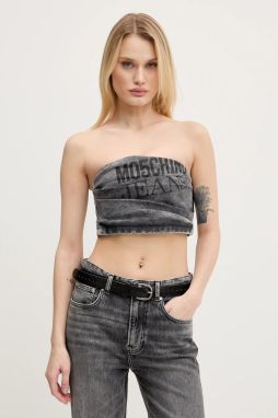 Top Moschino Jeans dámska, šedá farba, s potlačou, 0810 3219