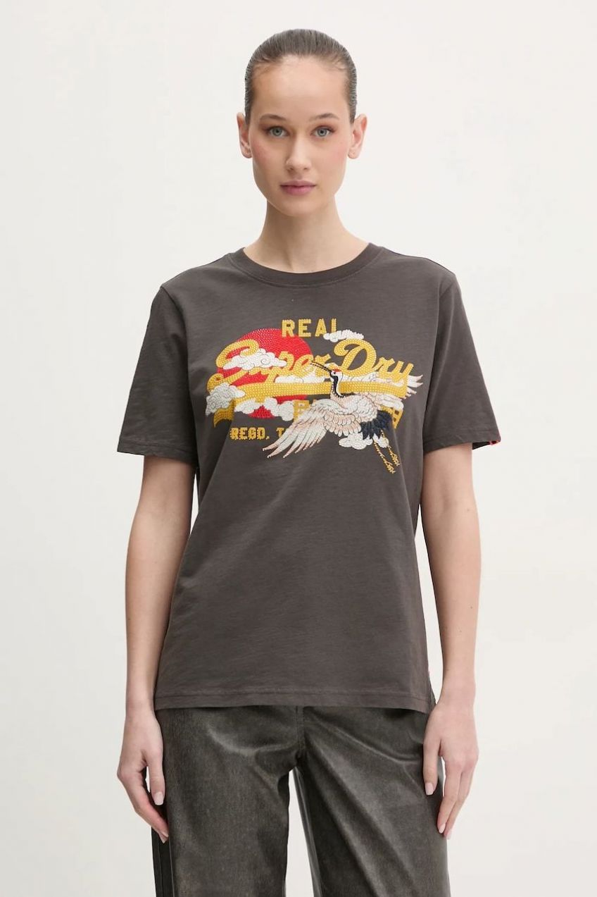 Bavlnené tričko Superdry dámske, šedá farba, W1011627A-PKT