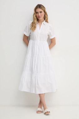 Bavlnené šaty Dkny biela farba, midi, áčkový strih, DJ4D9004