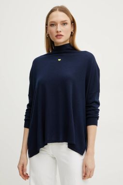 Vlnený sveter MAX&Co. dámsky, tmavomodrá farba, tenký, s rolákom, 2518361024200