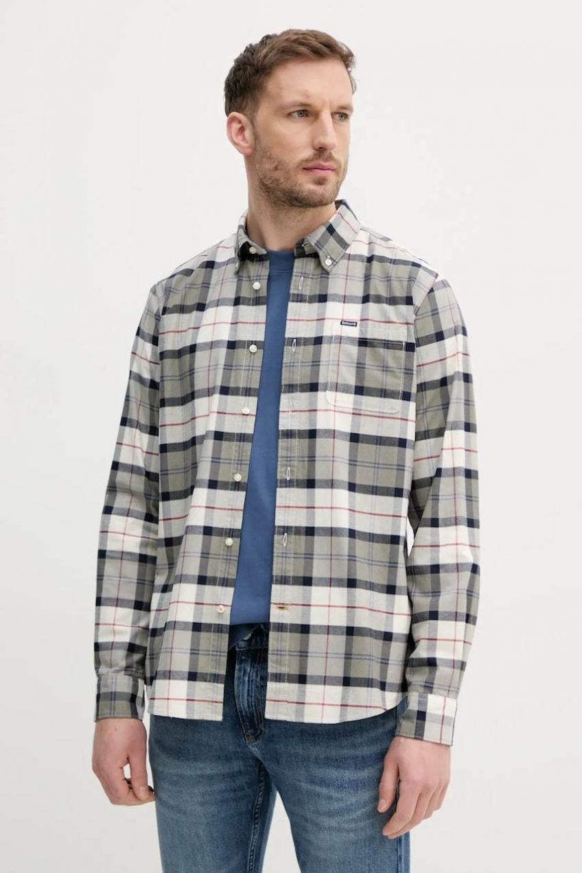 Košeľa Barbour Lewis Tailored Shirt pánska, šedá farba, regular, s klasickým golierom, MSH5070
