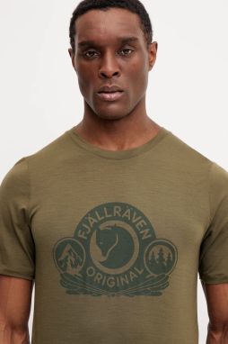 Športové tričko Fjallraven Abisko Wool Classic zelená farba, s potlačou, F84117