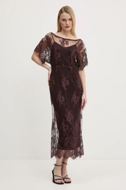 Šaty Never Fully Dressed Lace Tilly hnedá farba, midi, rovný strih, NFDDR1853