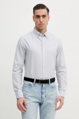 Bavlnená košeľa Barbour Striped Oxtown Tailored Shirt pánska, šedá farba, slim, s golierom button-down, MSH5303
