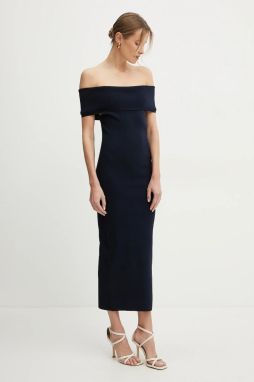 Šaty MICHAEL Michael Kors tmavomodrá farba, maxi, priliehavá, MS582Y033D