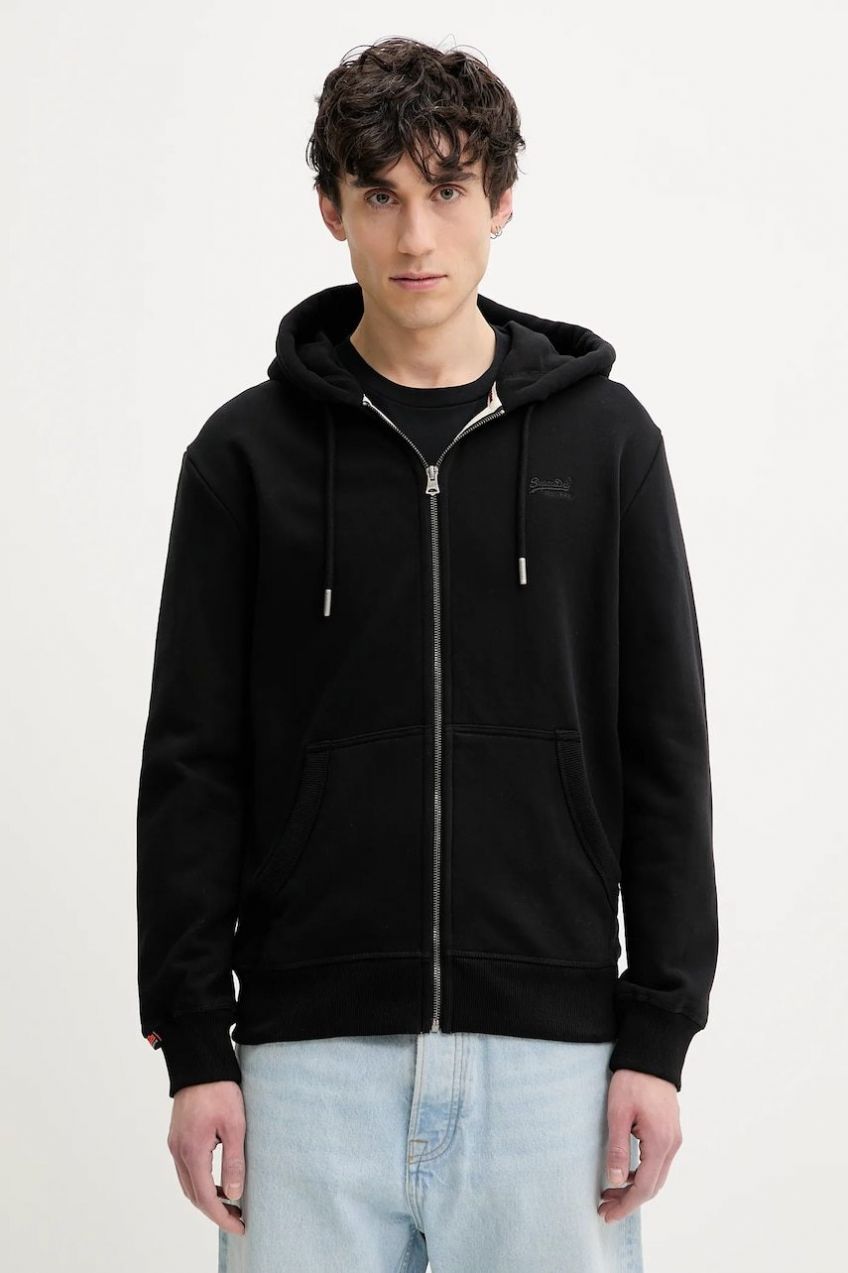 Mikina Superdry pánska, čierna farba, s kapucňou, jednofarebná, M2014128A-02A