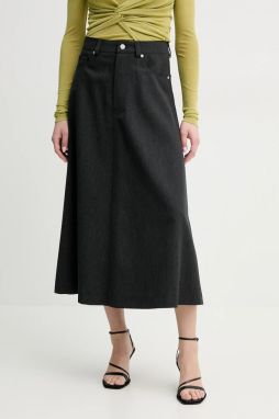 Vlnená sukňa Nanushka CINTIA šedá farba, midi, áčkový strih, NW25RSSK15294