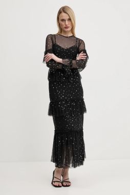 Šaty Never Fully Dressed Star Mesh čierna farba, maxi, rovný strih, NFDDR1804