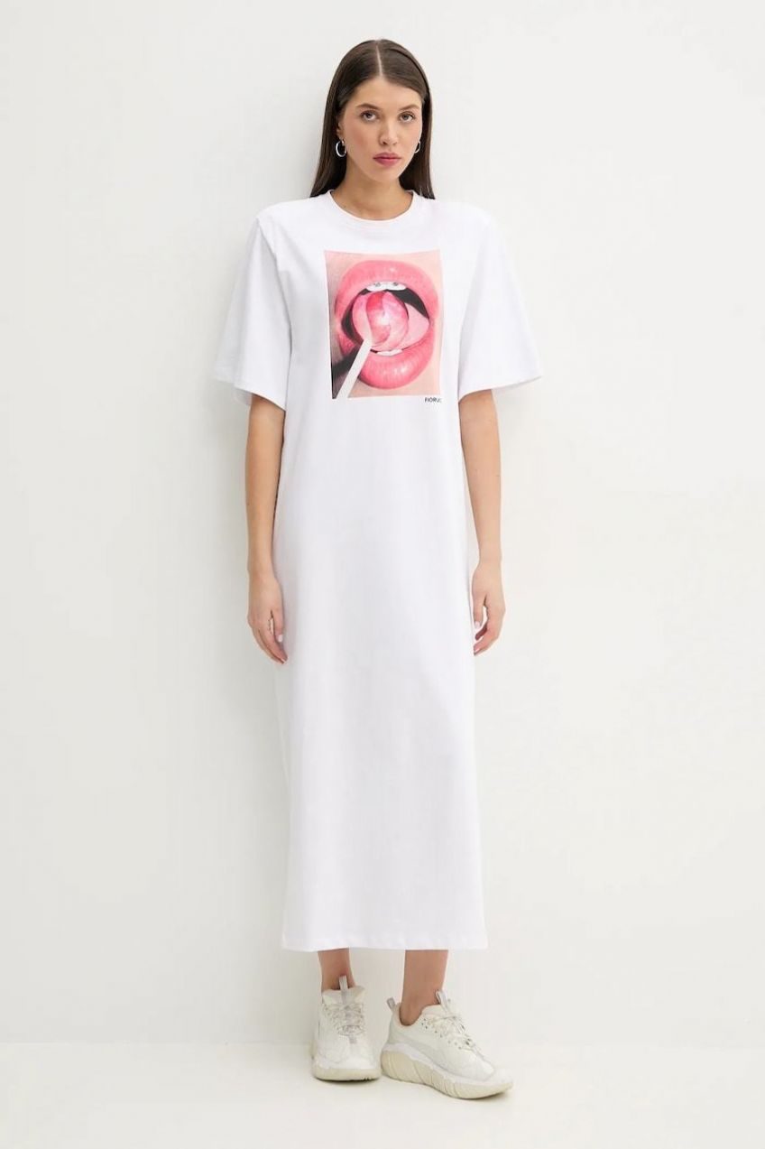 Bavlnené šaty Fiorucci Lollipop Mouth Print Maxi T-Dress biela farba, maxi, rovný strih, W02SPDTS108CJ01WH03