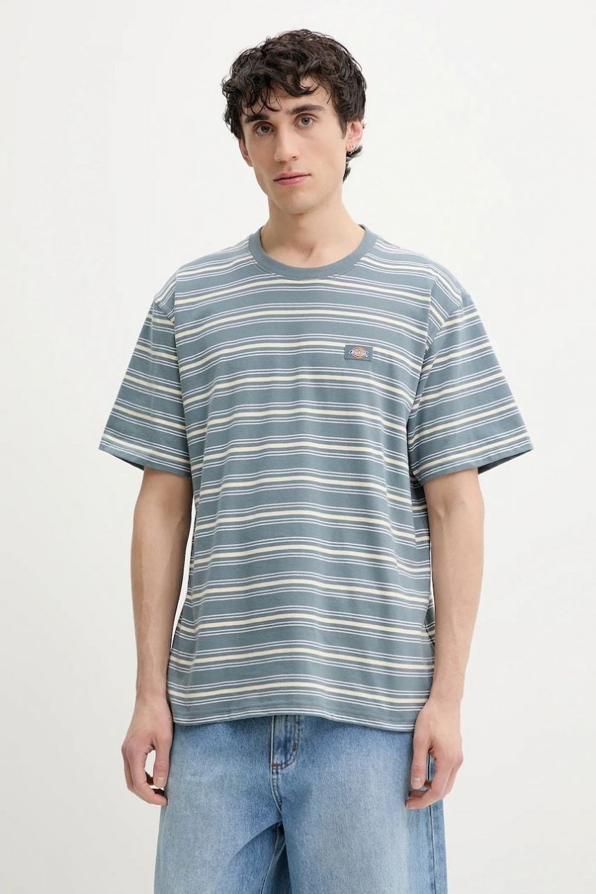 Bavlnené tričko Dickies pánske, šedá farba, vzorované, DK0A4Z8SG701