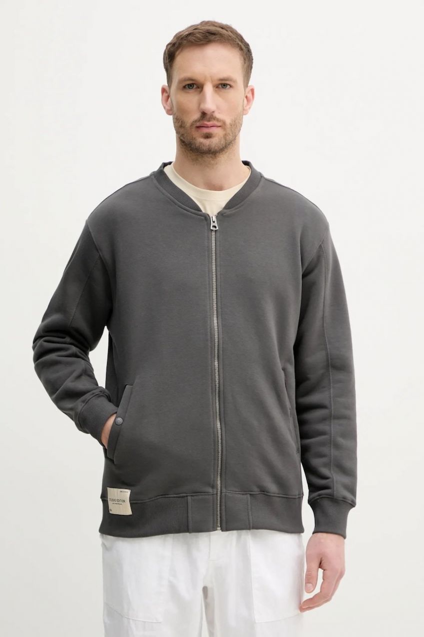 Mikina Alpha Industries Studio Edition Fleece Bomber pánska, šedá farba, jednofarebná, 156302