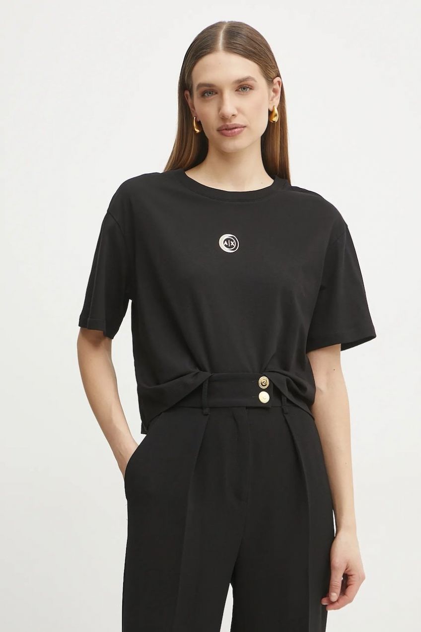 Bavlnené tričko Armani Exchange dámske, čierna farba, XW000321 AF10356