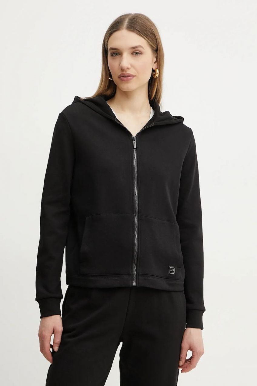 Mikina Armani Exchange dámska, čierna farba, s kapucňou, jednofarebná, XW000088 AF10172