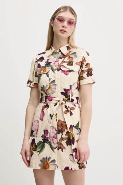 Šaty Desigual MONICAWHITE béžová farba, mini, rovný strih, 25SWVW13