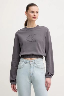 Bavlnená mikina Calvin Klein Jeans dámska, šedá farba, s nášivkou, J20J225363