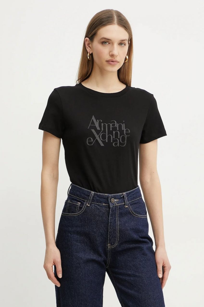 Bavlnené tričko Armani Exchange dámske, čierna farba, XW000109 AF10359