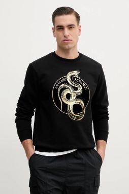 Bavlnená mikina Armani Exchange pánska, čierna farba, s potlačou, XM000216 AF10830