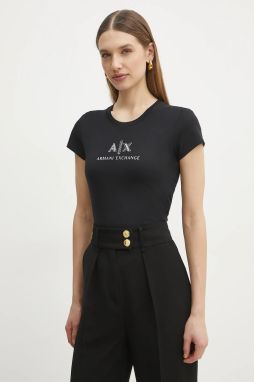Bavlnené tričko Armani Exchange dámske, čierna farba, XW000386 AF10354