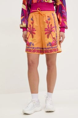 Šortky adidas x Farm Rio dámske, oranžová farba, vzorované, vysoký pás, JD6289