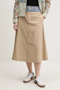 Sukňa Desigual BARCELÓ béžová farba, midi, áčkový strih, 25SWFW12