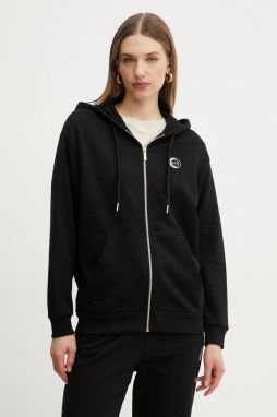 Bavlnená mikina Armani Exchange dámska, čierna farba, s kapucňou, s potlačou, XW000318 AF12217