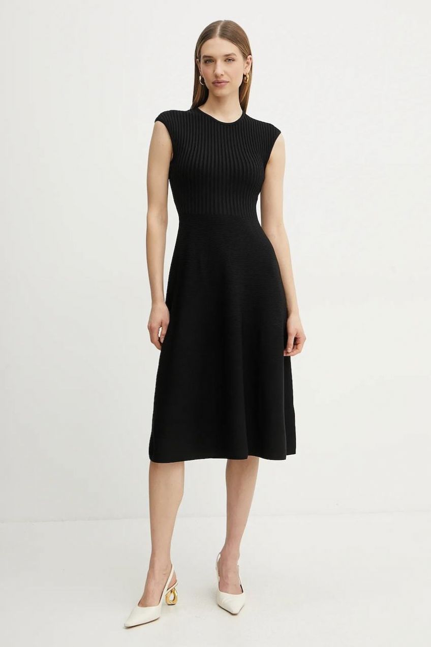 Šaty Armani Exchange čierna farba, midi, áčkový strih, XW000119 AF10352